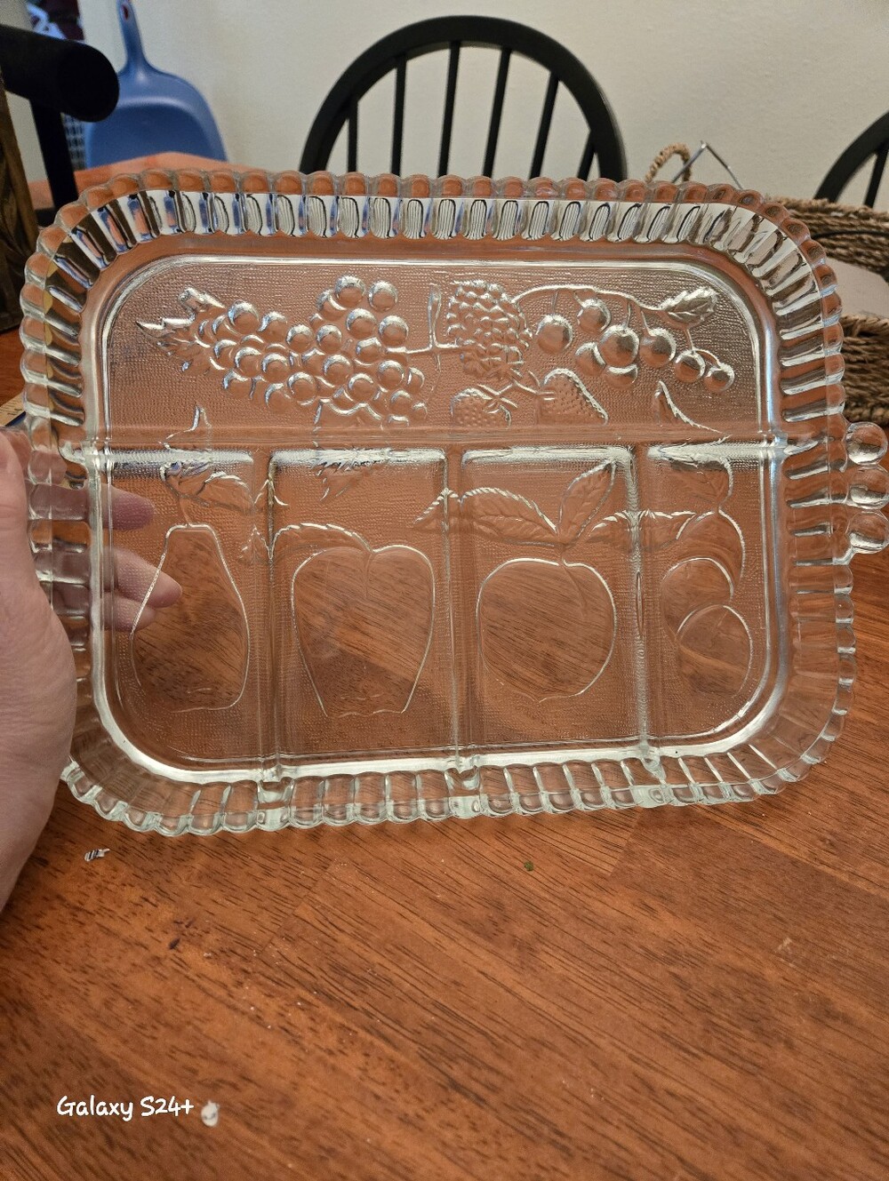 Vintage Indiana Glass 5 Part Divided Relish Tray Clear "Fruit" Pattern MCM